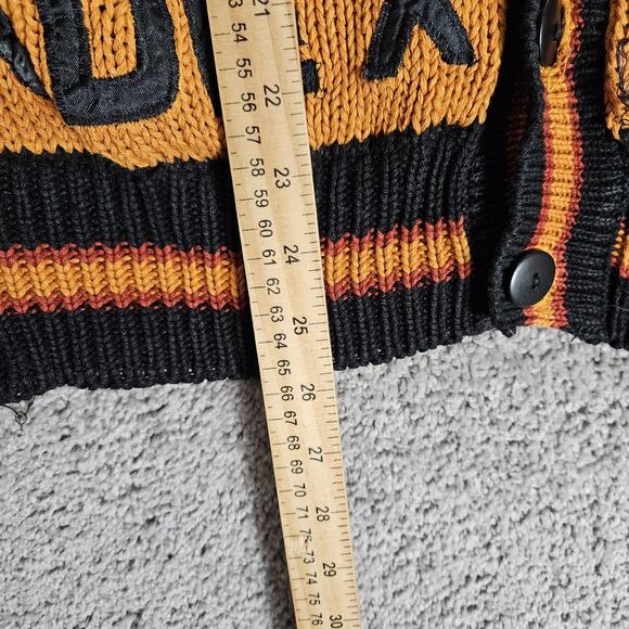 Vtg International Index Cardigan Mens Large Orange Patches 90s Sweater Grandpa - Picture 7 of 13